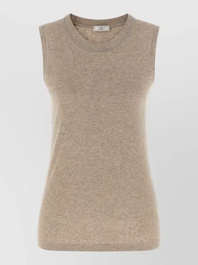 Peserico Punto Luce Ribbed Sleeveless Crew Neck Top In Neutral