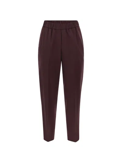 Peserico Virgin Wool Trousers With Elasticated Waistband In Burgundy