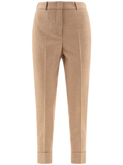 Peserico Wool Trousers With Punto Luce In Beige