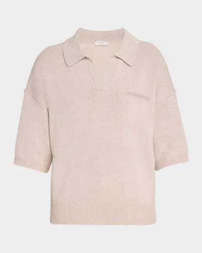 Peserico Punto Luce Wool-cashmere Polo Sweater In Brown