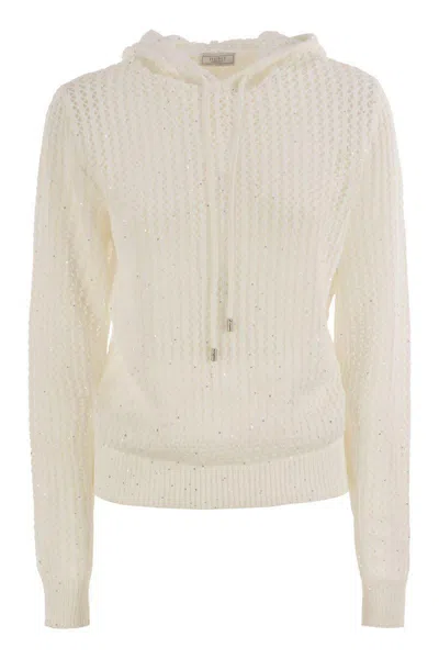 Peserico Women Pure Cotton Cordonet Jumper With Sequins In White