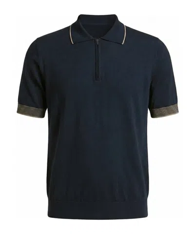 Peserico Zip-fastening Fine-knit Polo Shirt In Blue
