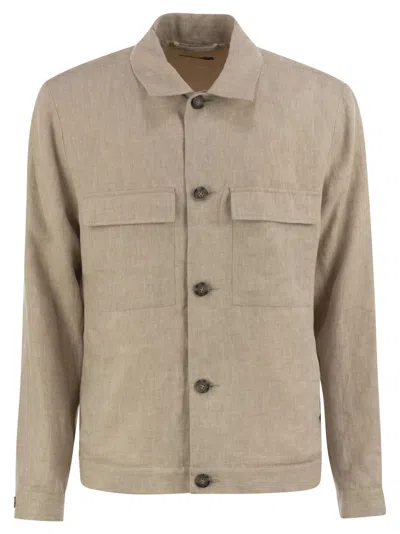 Peserico Pure Linen Overshirt In Sand