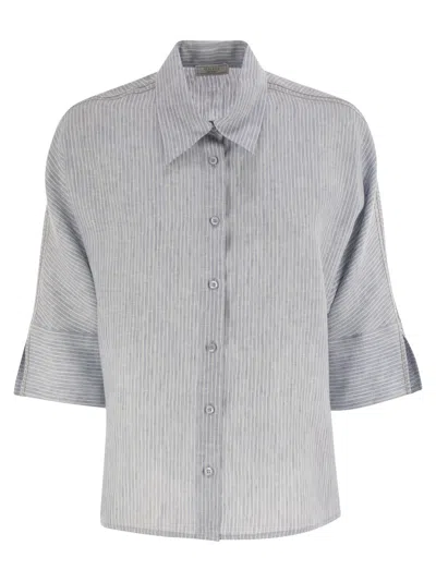 Peserico Pure Linen Striped Canvas Shirt