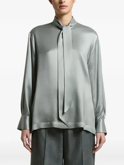 Peserico Pussy-bow Satin-finish Shirt In Gray