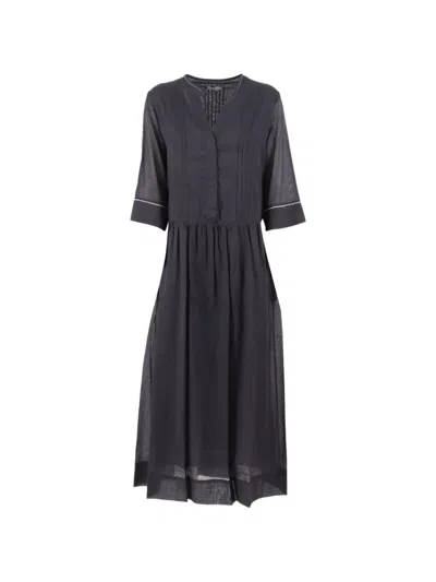 Peserico Quarter-sleeve Midi Dress In Gray