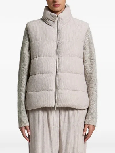 Peserico Quilted Corduroy Gilet In Gray