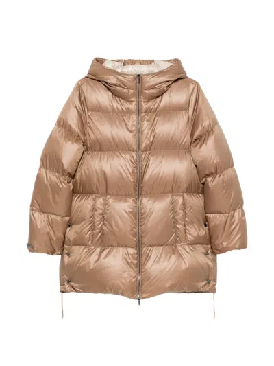 Peserico Quilted Hooded Coat In Brown