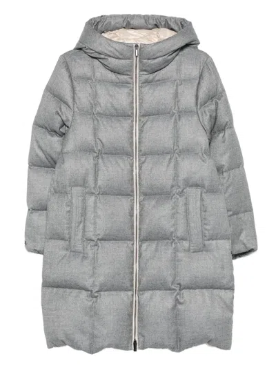 Peserico Quilted Hooded Coat In Gray