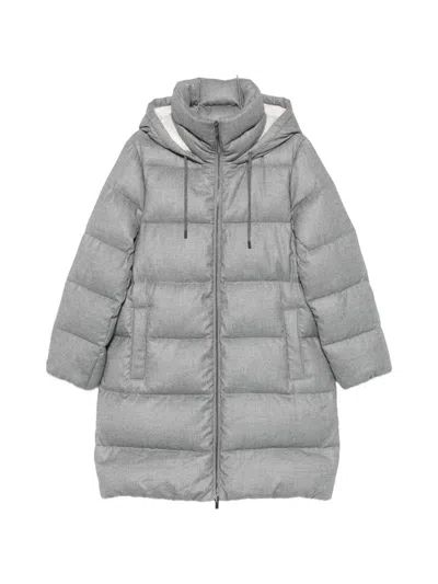 Peserico Quilted Hooded Coat In Gray