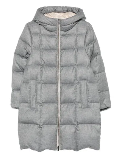 Peserico Quilted Hooded Down Coat In Gray