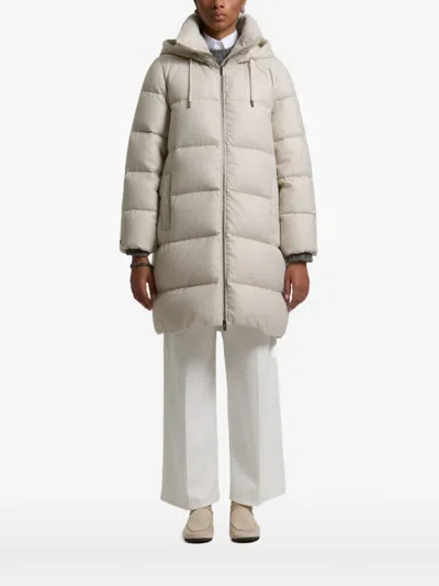 Peserico Quilted Hooded Down Coat In Neutral