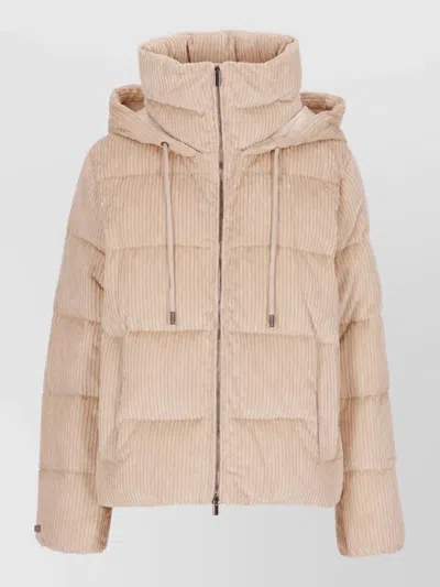 Peserico Quilted Hooded Down Parka Coat In Neutral
