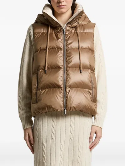 Peserico Quilted Hooded Gilet In Brown
