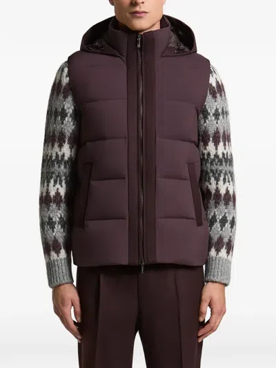 Peserico Quilted Hooded Gilet In Purple