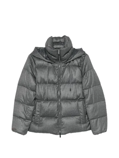 Peserico Quilted Hooded Jacket In Gray