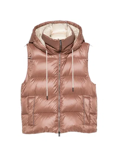 Peserico Quilted Hooded Puffer Gilet In Pink