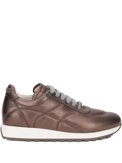 Peserico Quilted Lace-up Sneakers In Brown