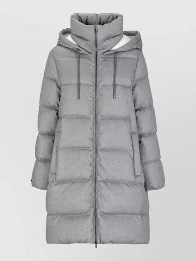 Peserico Quilted Long Down Hooded Coat In White