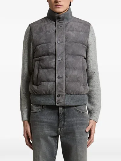 Peserico Quilted Panel-knit Jacket In Gray
