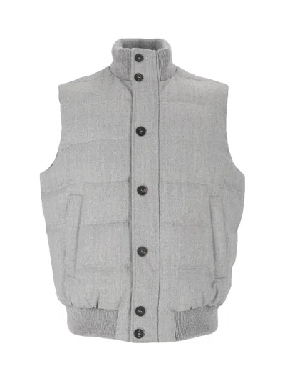Peserico Quilted Ribbed Collar Button Outerwear In Gray