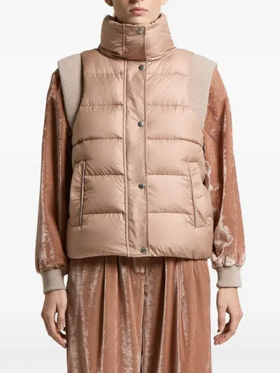 Peserico Quilted Ribbed-trim Gilet In Neutral