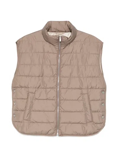 Peserico Quilted Zip Gilet In Neutral