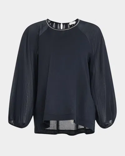 Peserico Raglan-sleeve Cotton Shirt In Space Blue