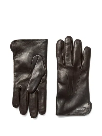 Peserico Raised-stitch Leather Gloves In Brown
