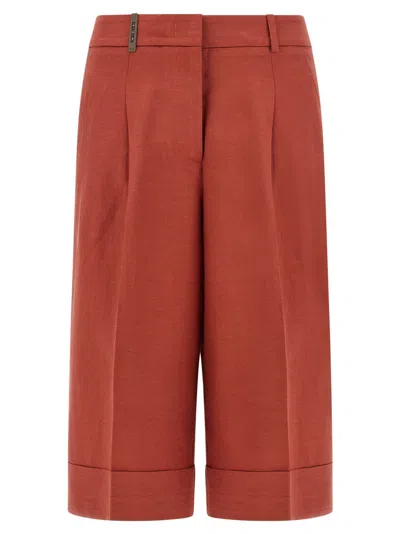 Peserico Red Linen Viscose Bermuda Shorts