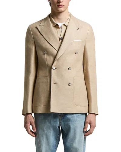 Peserico Regular Fit Six Button Double Breasted Linen & Wool Blazer In Brown