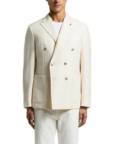 Peserico Regular Fit Six Button Double Breasted Wool, Silk, & Linen Blazer In White