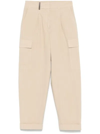 Peserico Relaxed Fit Beige Trousers With Cuffed Hem In Neutral