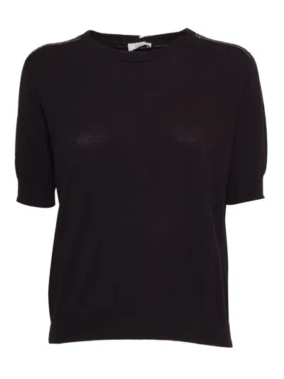 PESERICO RELAXED FIT BLACK KNITTED SWEATER WITH RIBBED TEXTURE