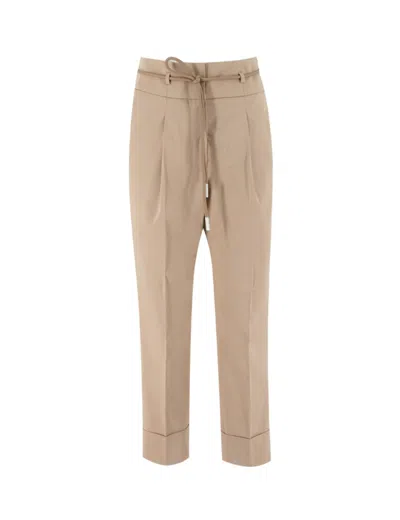 Peserico Relaxed-fit Cropped Trousers With Darts In Neutrals