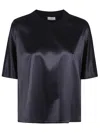 Peserico Midnight Blue Knit Trim Crewneck Shirt In Blue