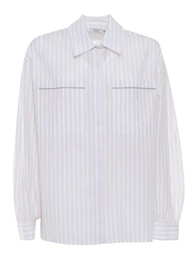 Peserico Relaxed Fit Striped Blouse With Classic Collar In White