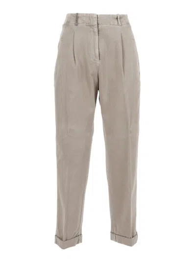 Peserico Relaxed Fit Trousers With Tapered Leg In Silver