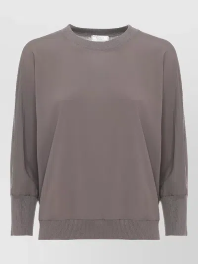Peserico Relaxed Wool Sweater Sheer Long Sleeves In Gray