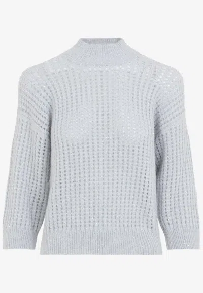 Peserico Sparkly High Neck Relaxed Knit Sweater In Blue