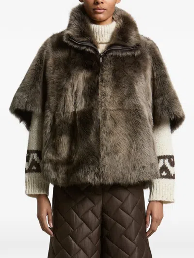 Peserico Reversible Faux-fur Jacket In Brown