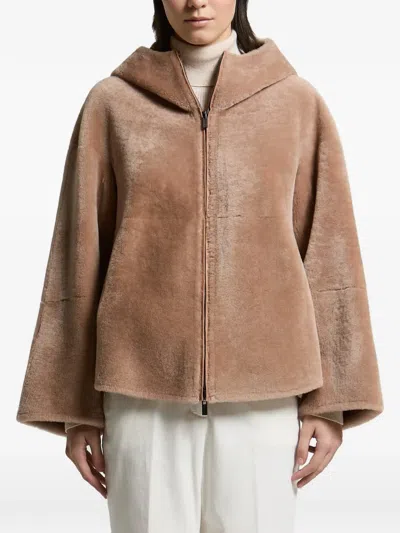 Peserico Reversible Hooded Jacket In Brown