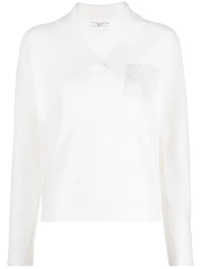 Peserico Rhinestone-detail Ribbed-knit Jumper In White