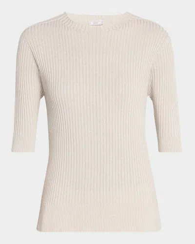 Peserico Rib Knit 3/4 Sleeve Sweater In Neutral