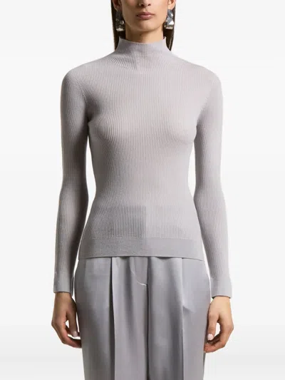 Peserico Rib-knit Mock-neck Top In Gray