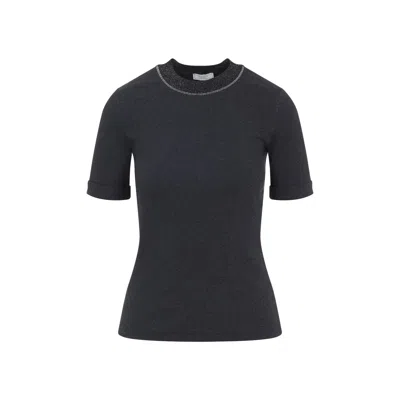 Peserico Grey Cotton T-shirt In Black
