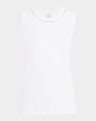 Peserico Ribbed Beaded Crewneck Tank In White