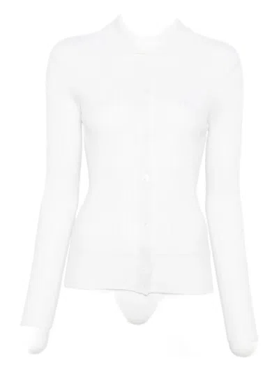 Peserico Ribbed Collared Knit Shirt In White
