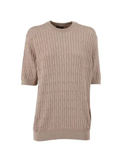 Peserico Ribbed Crew-neck T-shirt In Brown