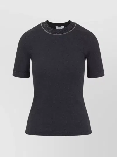PESERICO RIBBED CREW NECK T-SHIRT WITH LUREX DETAIL